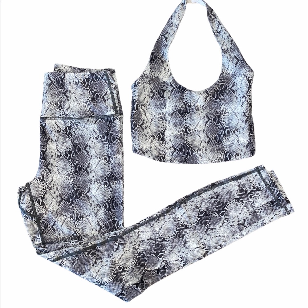 Spiritual gangster grey snake print workout set